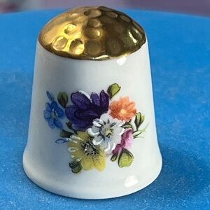 Vintage Kronach Floral Porcelain Thimble with Gold Accent, W Germany